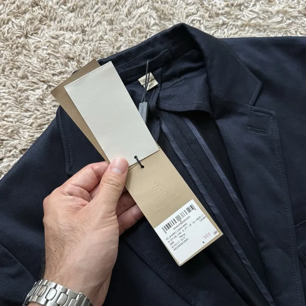 $795 NWT Burberry Navy Blue Sport Coat Travel Suit Jacket Mens IT Size 46R / 36R